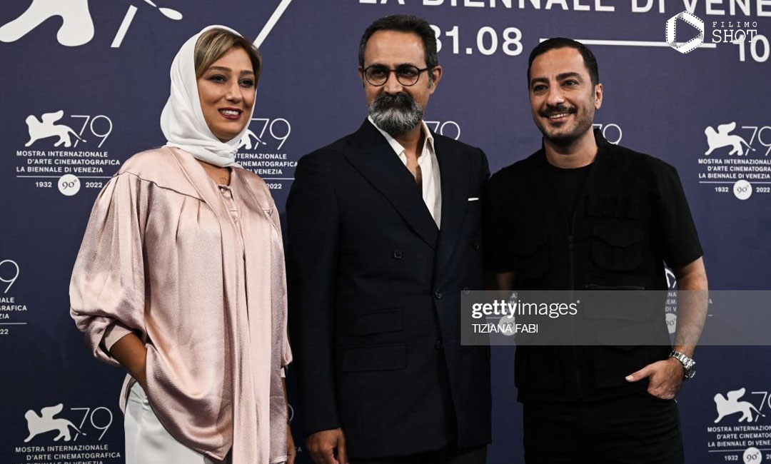 دیانا حبیبی وحید جلیلوند نوید محمدزاده در فوتوکال فیلم شب داخلی دیوار جشنواره ونیز 2022