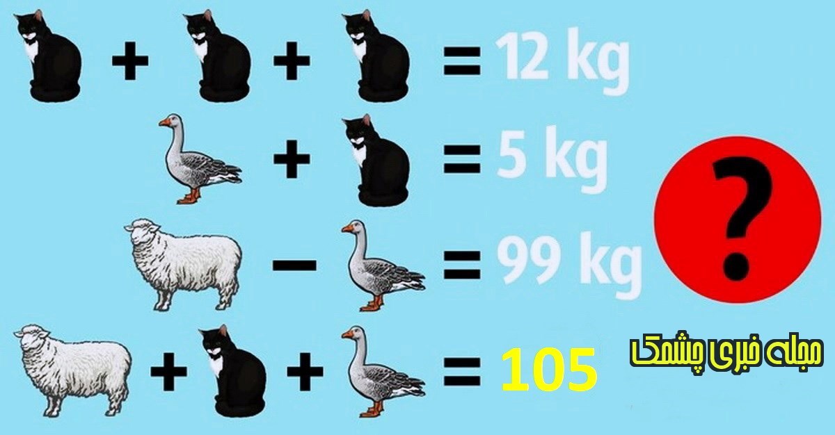 جواب آزمون ریاضی با شناسایی وزن حیوانات