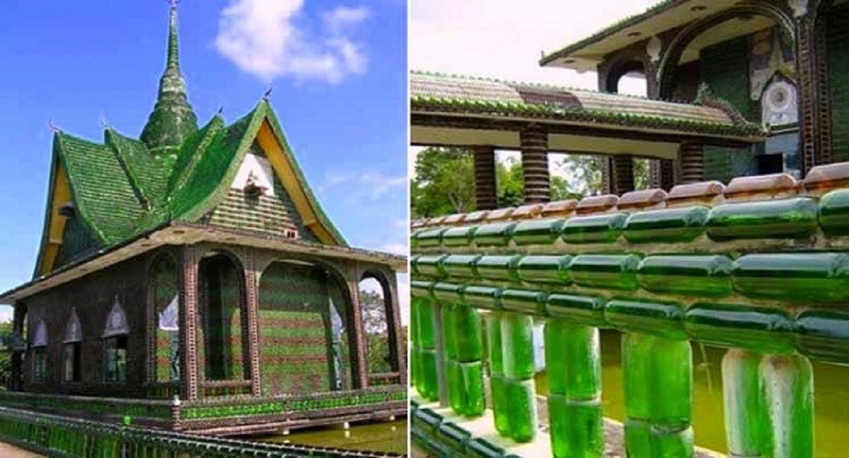 معبد زیبای بودایی از بطری های شیشه ای 